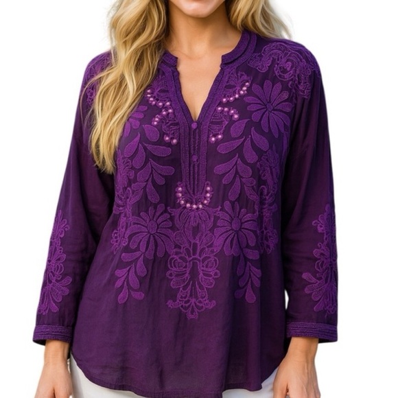 Johnny Was Elida heavily embroidered crocheted blouse NWT RARE XS - Picture 3 of 11
